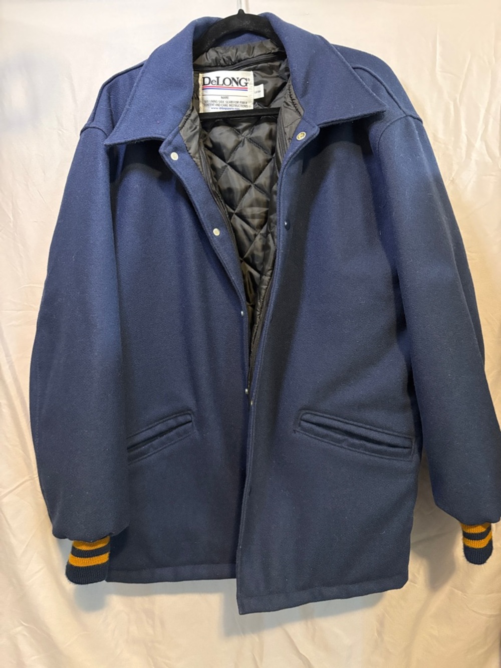 DeLong Vintage Navy Wool Blend Pea Coat with Quilted Lining